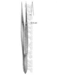 Пинцет для удаления осколков тонкий заостренный гладкий 125 мм прямой, с направляющим штырьком