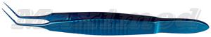 Пинцет для капсулорексиса Утрата изогнутый на 45 град с деликатными острыми концами длиной 11 мм покрытыми карбидом вольфрама, длина 102 мм, стальной, плоская ручка