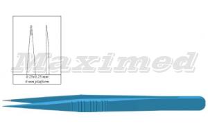 Пинцет ювелирный титановый 135 мм, прямые кончики 0,25х0,25 мм с карбидом вольфрама, платформа 6 мм, плоская ручка 10 мм
