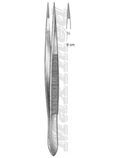 Пинцет для удаления осколков тонкий заостренный с насечкой 90 мм прямой
