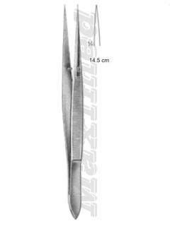 Пинцет для удаления осколков тонкий заостренный гладкий 145 мм прямой, с направляющим штырьком