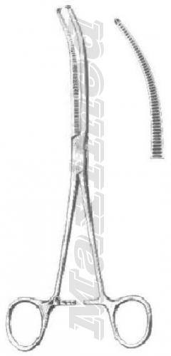 Зажим кровоостанавливающий Кохер Ошнер (KOCHER-OCHSNER) зубчатый 1х2 зубый изогнутый с деликатной насечкой длина 260 мм 