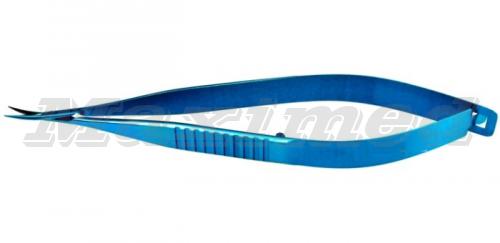 Ножницы по Кастровьехо роговичные изогнутые, длина 100 мм, титановые, плоская ручка